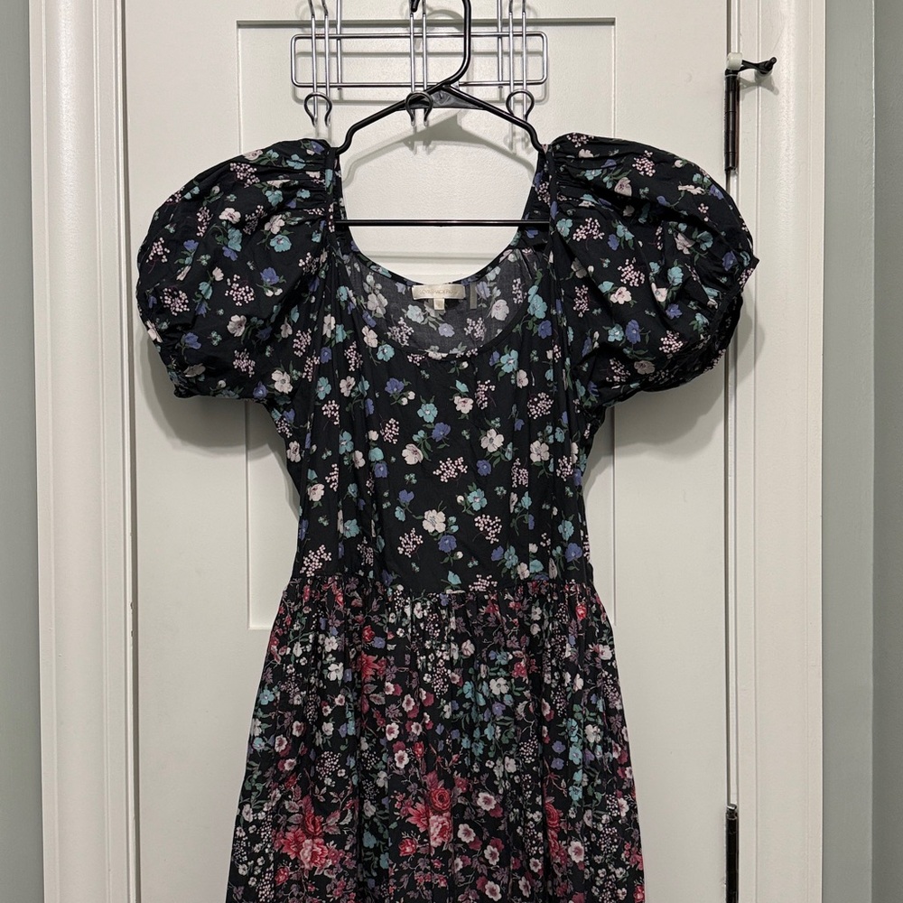 LoveShackFancy Lais Mixed Floral Puff Sleeve Midi Dress - W 8 - Picture 2 of 10